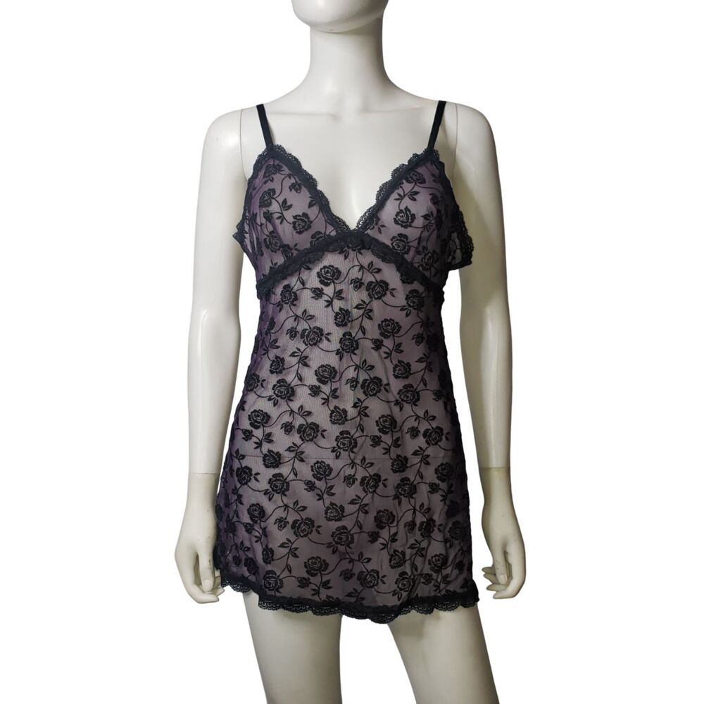 Vintage 90's Purple Black Lace Chemise Nightie Nightgown Slip Womens Size Medium - Picture 6 of 6